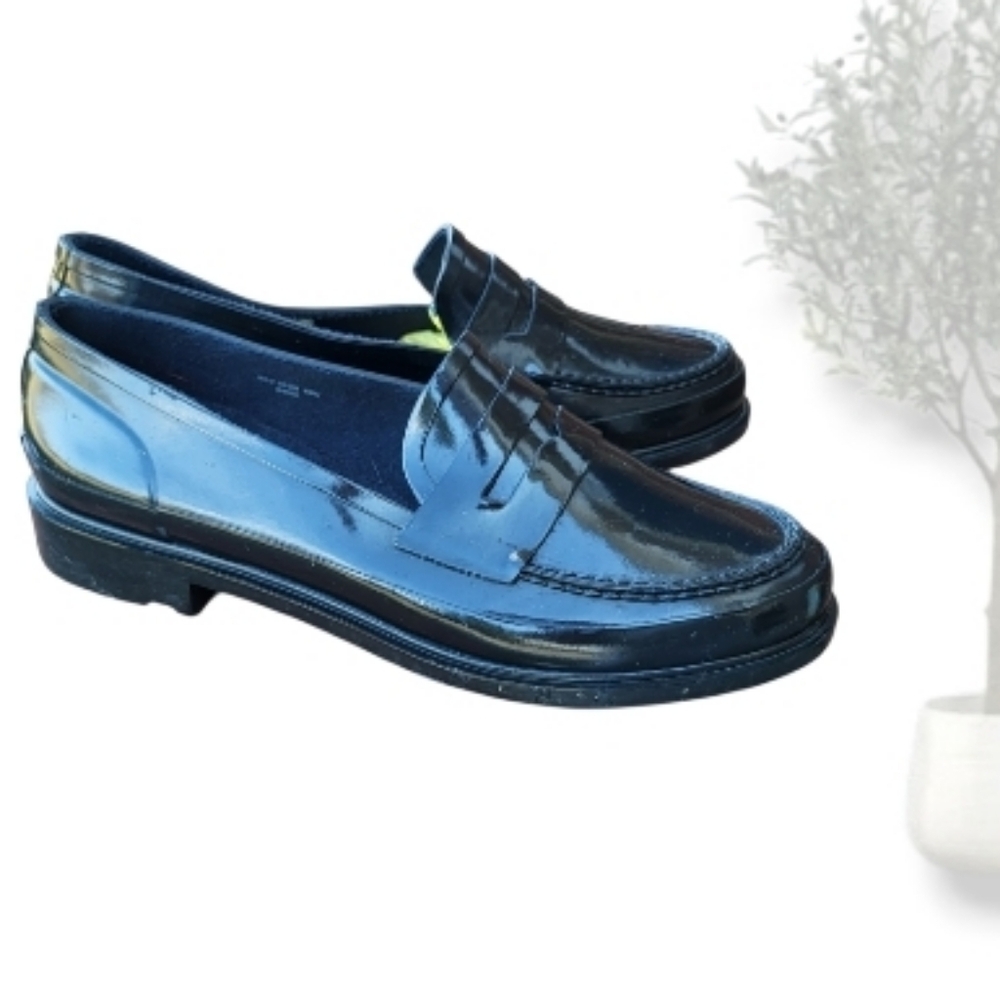 Hunter Waterproof Penny Loafer Black Gloss Shine Rain Resistant Shoe Women 8 Org